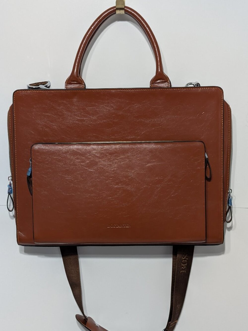 Bostanten Cognac Leather Laptop Briefcase Bag Men's